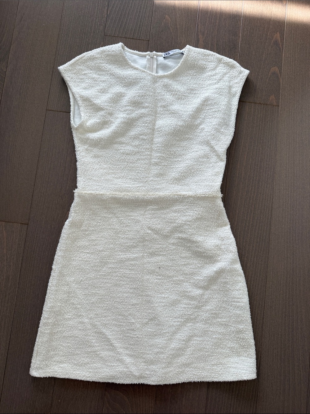 Zara Cream Textured Cap Sleeve Mini Dress